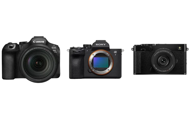 Latest mirrorless cameras we buy: Canon EOS R6 Mark III, Sony A7 V, Fujifilm X-E5